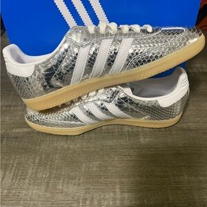 adidas Metallic Silver and White Sneakers